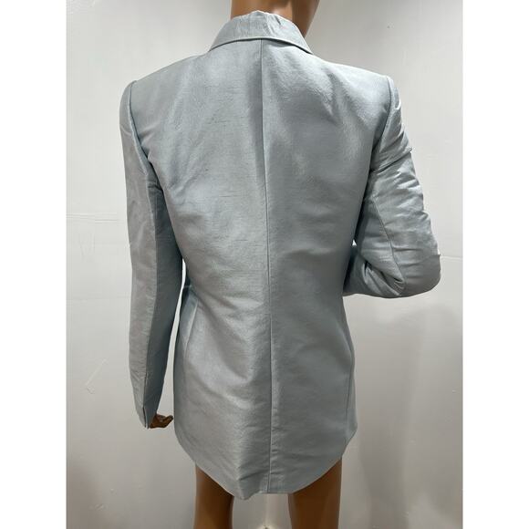 ellen tracy Silk Long Blazer Size 8 Sky Blue Taffeta Long Sleeve 3 Button Close - Picture 4 of 10